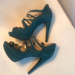 Guess teal suede strappy platform sandals